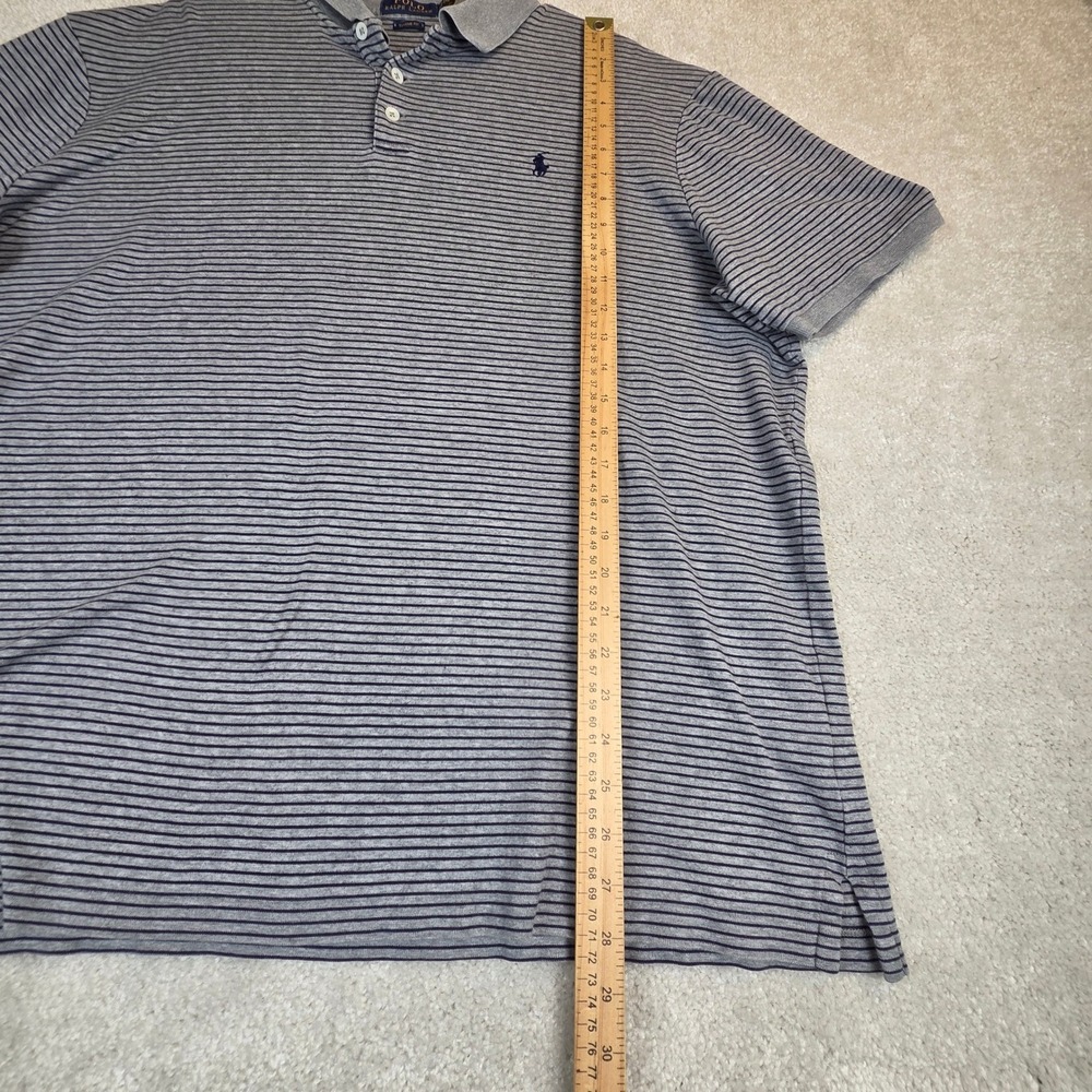 Polo Ralph Lauren Shirt Mens XXL Gray Navy Stripe Short Sleeve Pony Cotton - Picture 6 of 8